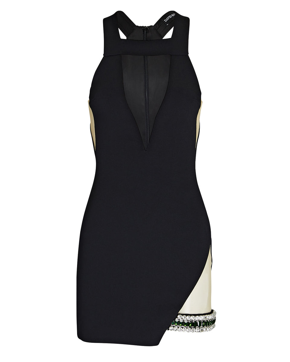 Crystal-Embellished Mesh-Paneled Mini Dress – my-RTW