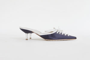 Vintage Navy Kitten Heel Mules with Criss Cross White Laces