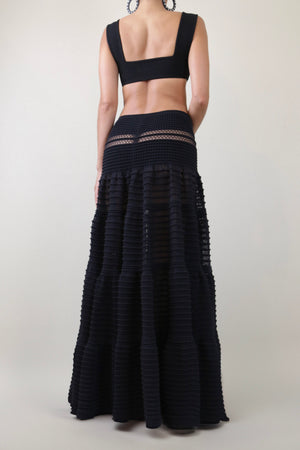 Knit Tiered Black Maxi Skirt