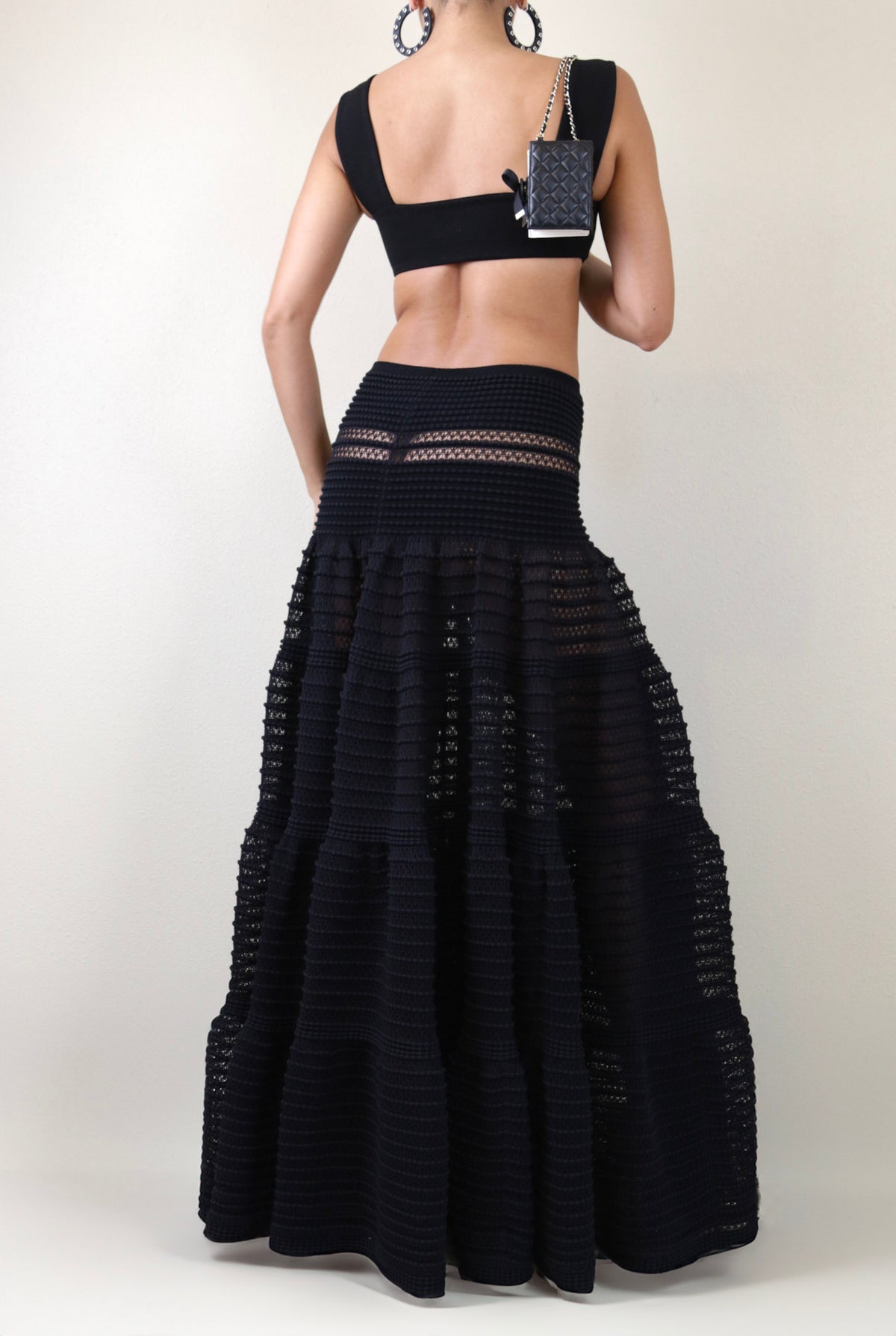 Knit Tiered Black Maxi Skirt