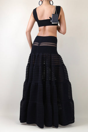 Knit Tiered Black Maxi Skirt