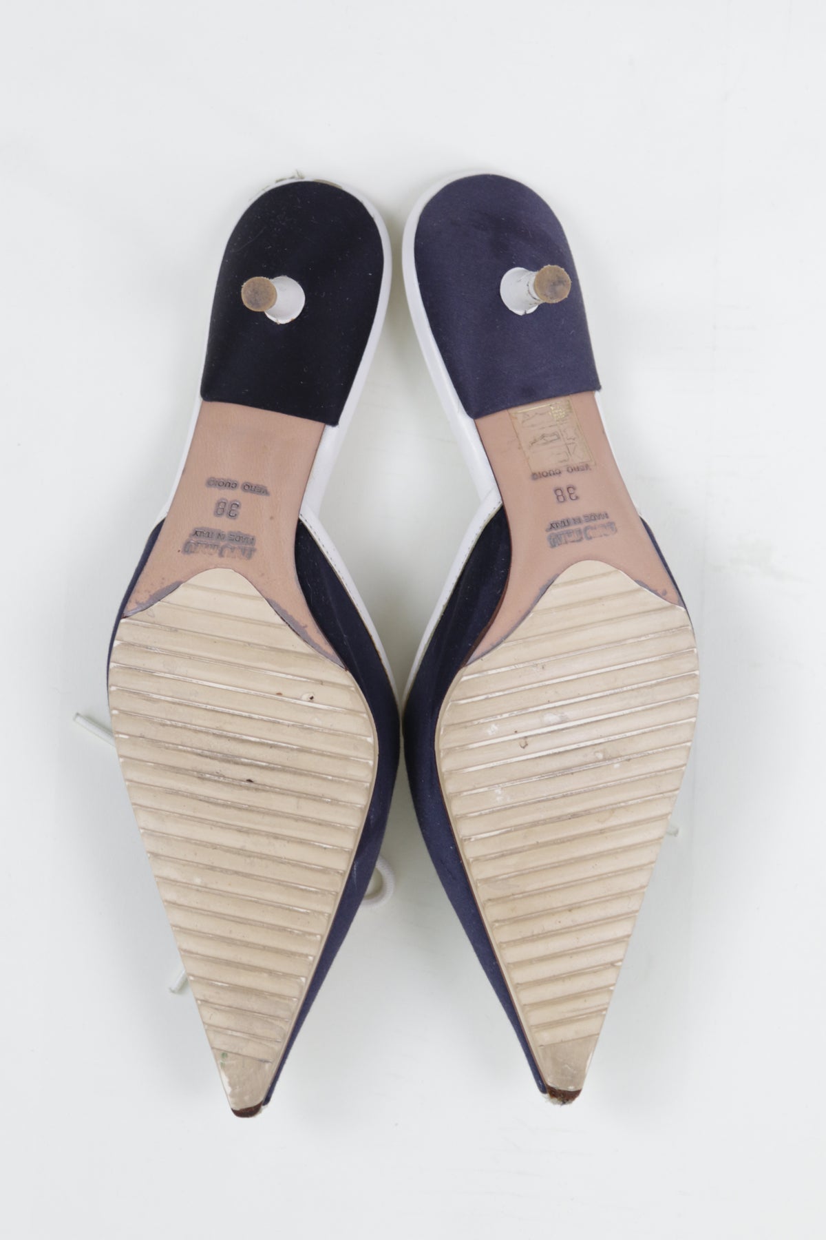 Vintage Navy Kitten Heel Mules with Criss Cross White Laces