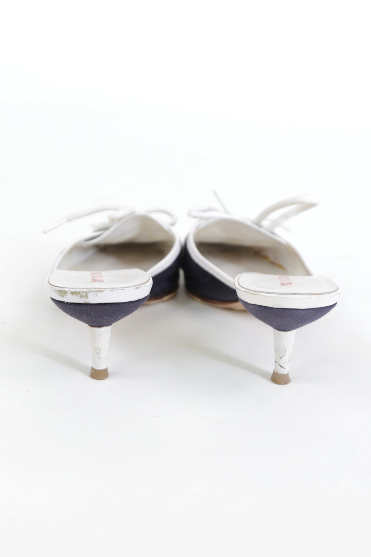 Vintage Navy Kitten Heel Mules with Criss Cross White Laces
