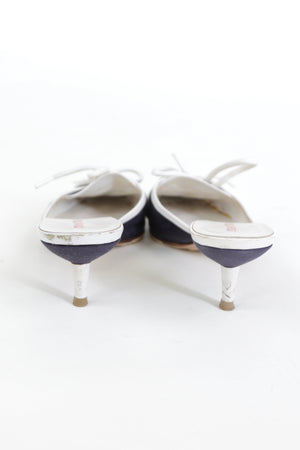 Vintage Navy Kitten Heel Mules with Criss Cross White Laces