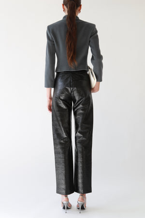 Black Waxed Textured Straight-Leg Trousers