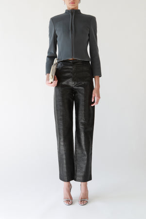 Black Waxed Textured Straight-Leg Trousers