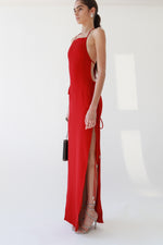 Red Halter Tie-Side Slit Maxi Dress