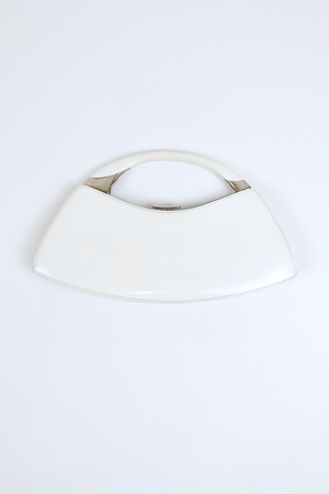 Christian Dior White Bondage Patent Leather Mini Bag with Silver Hardware and Bondage Buckle Clip Details