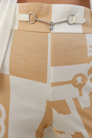 Cream Bit and Bridle Print Silk Flare Pants