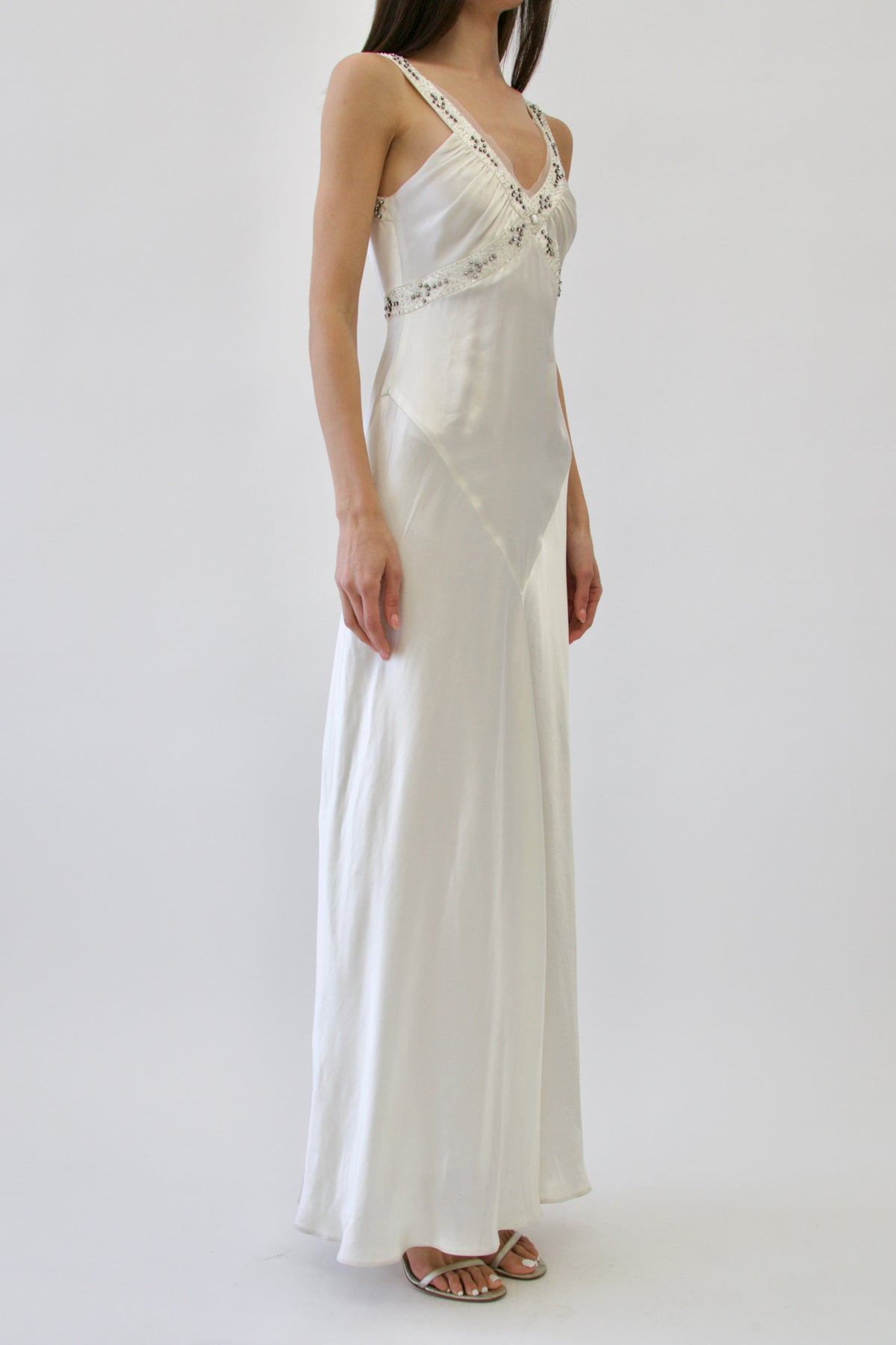 Vintage Vera Wang Ivory Silk Bias-Cut Wedding Gown with Crystal-Embellished Straps