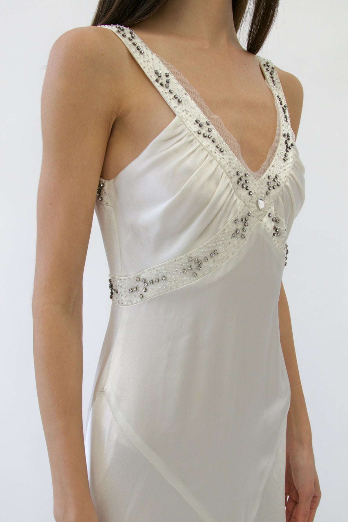 Vintage Vera Wang Ivory Silk Bias-Cut Wedding Gown with Crystal-Embellished Straps