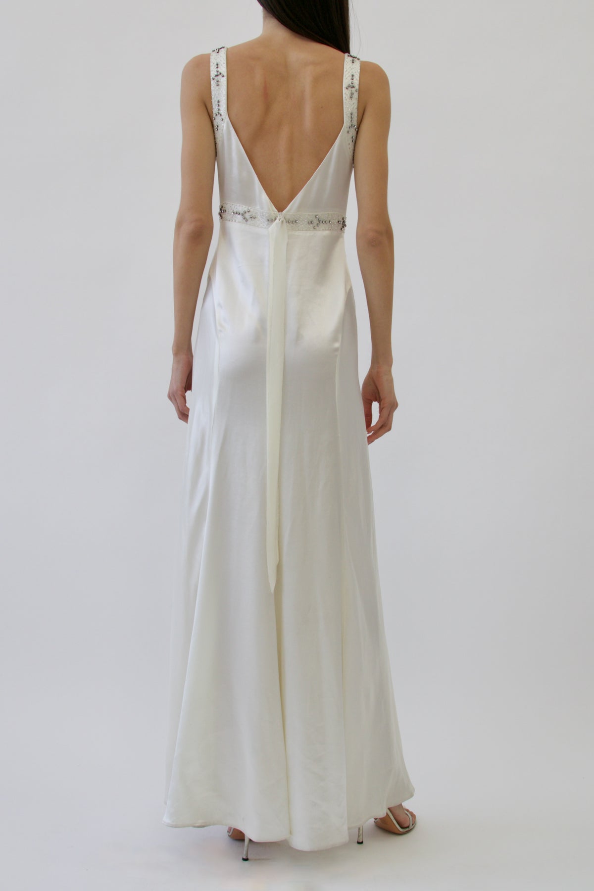 Vintage Vera Wang Ivory Silk Bias-Cut Wedding Gown with Crystal-Embellished Straps