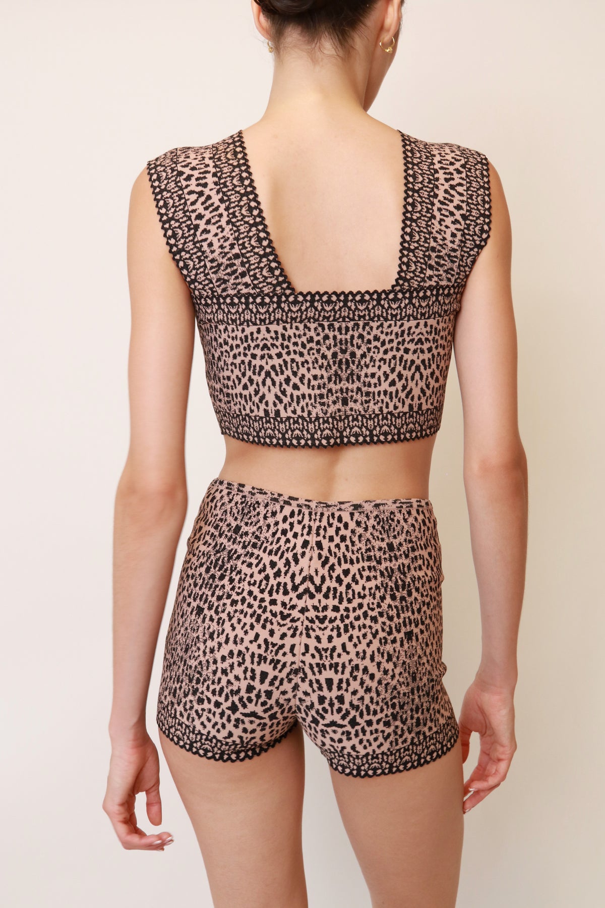 Leopard Jacquard Knit Crop Top and Shorts Set
