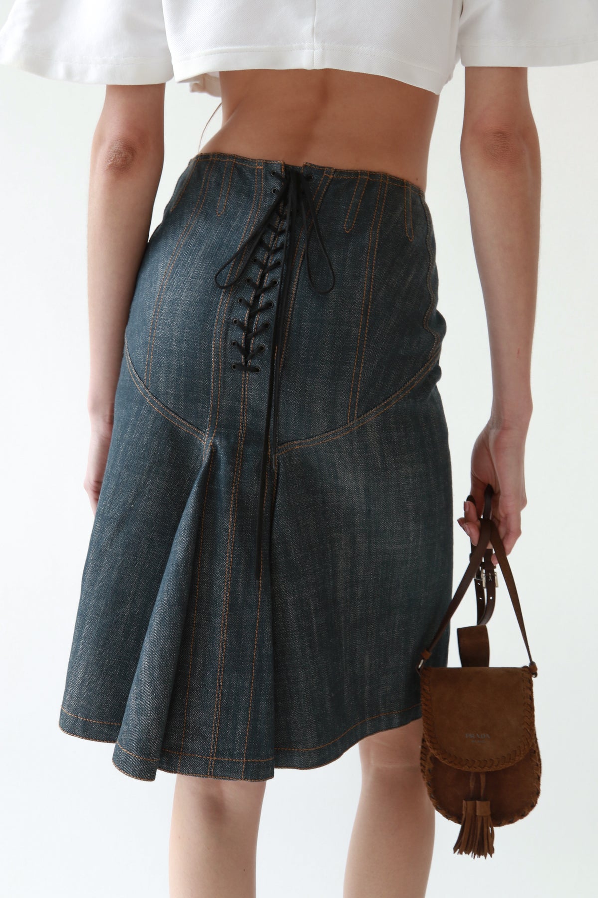 Alaia Denim Laceup Skirt