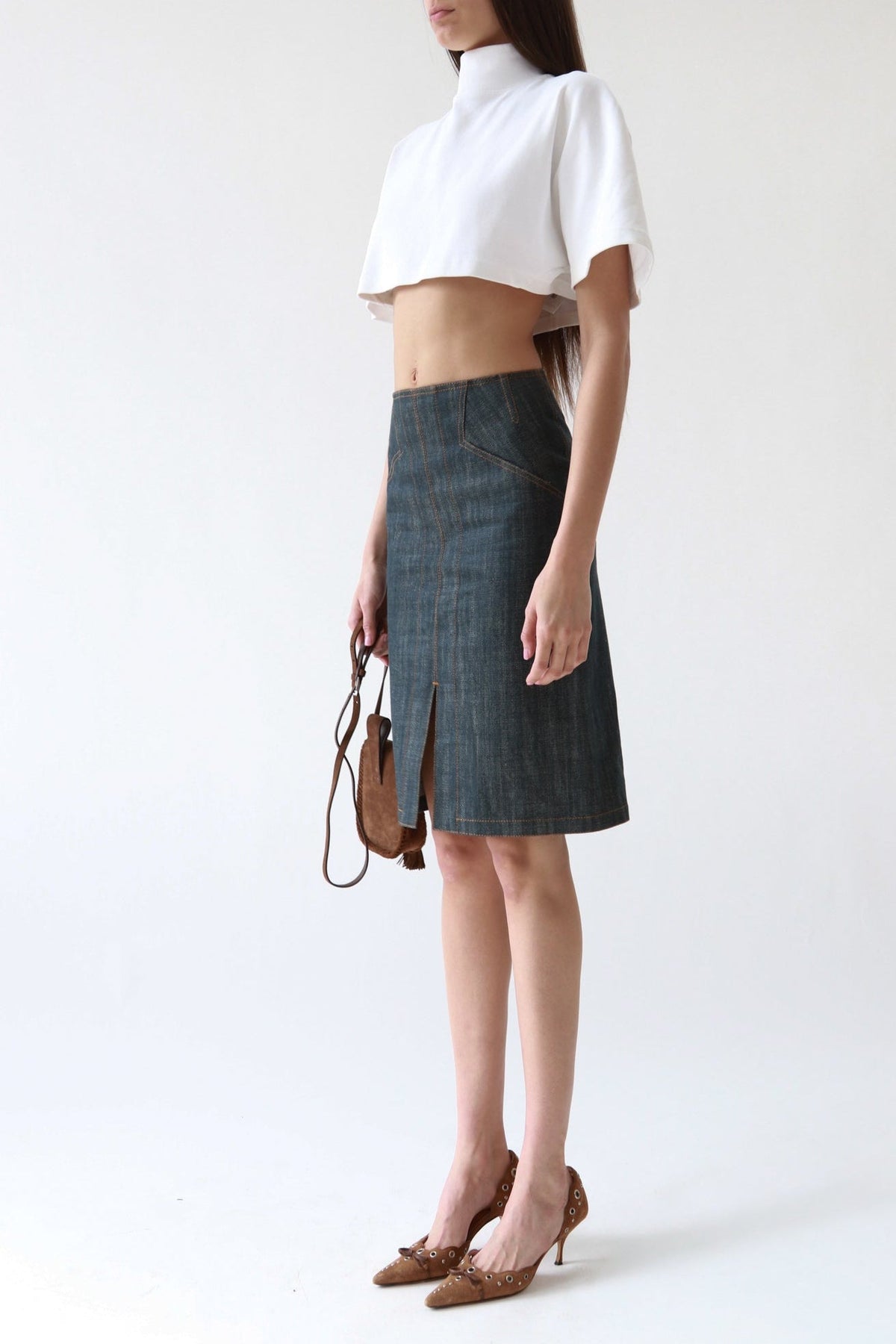 Alaia Denim Laceup Skirt