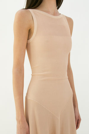 Nude Knit Fit-and-Flare Sleeveless Mini Dress