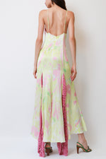 Marbled Print Crochet-Inset Slip Maxi Dress