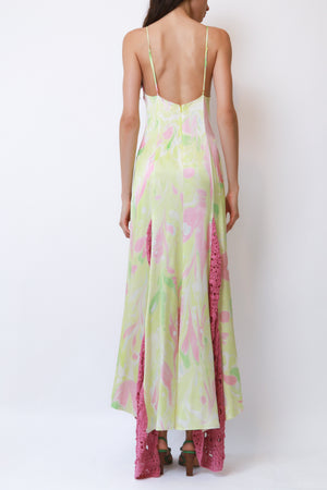 Marbled Print Crochet-Inset Slip Maxi Dress