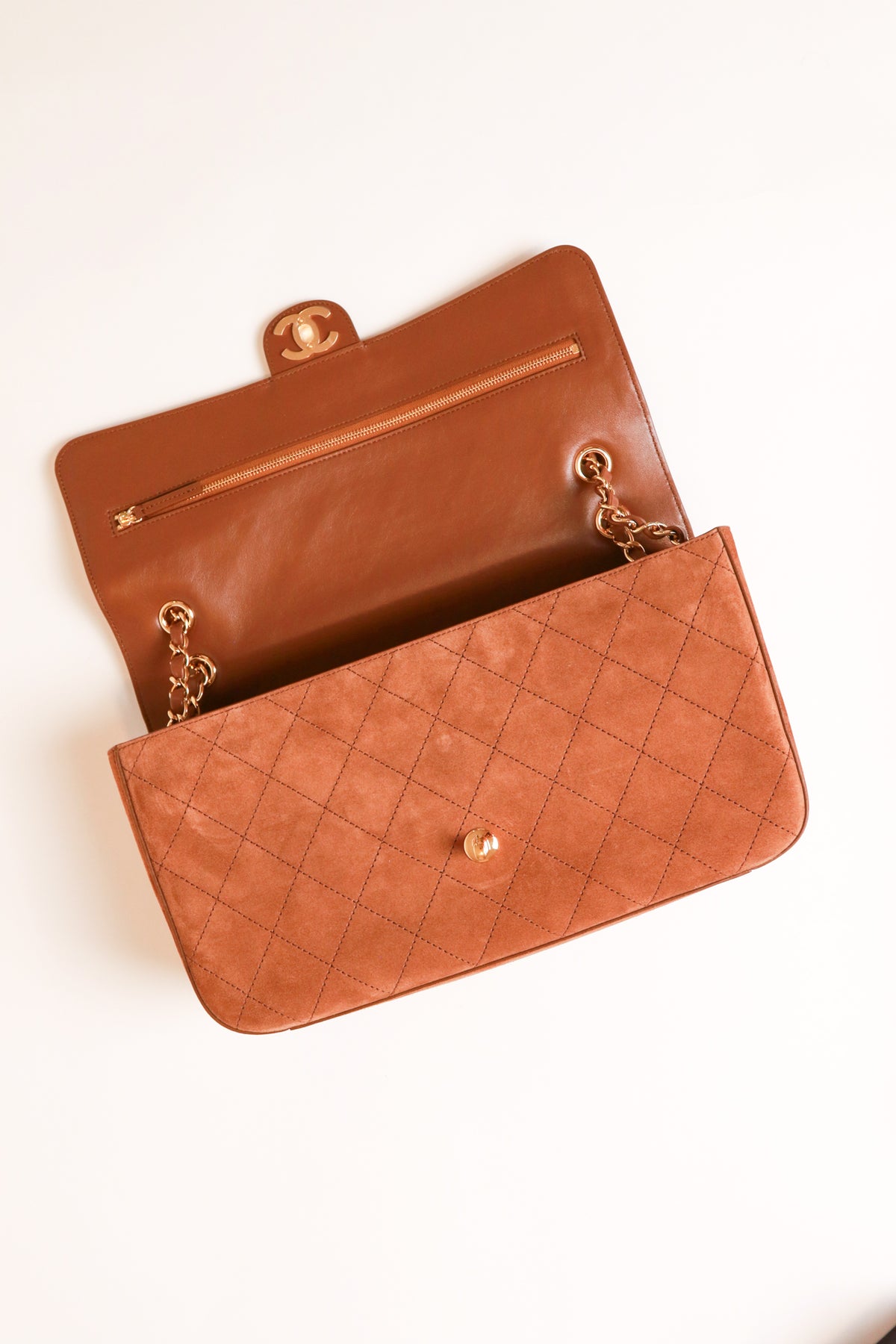2026 Métiers d'Art Camel Gold Suede Maxi Flap Bag