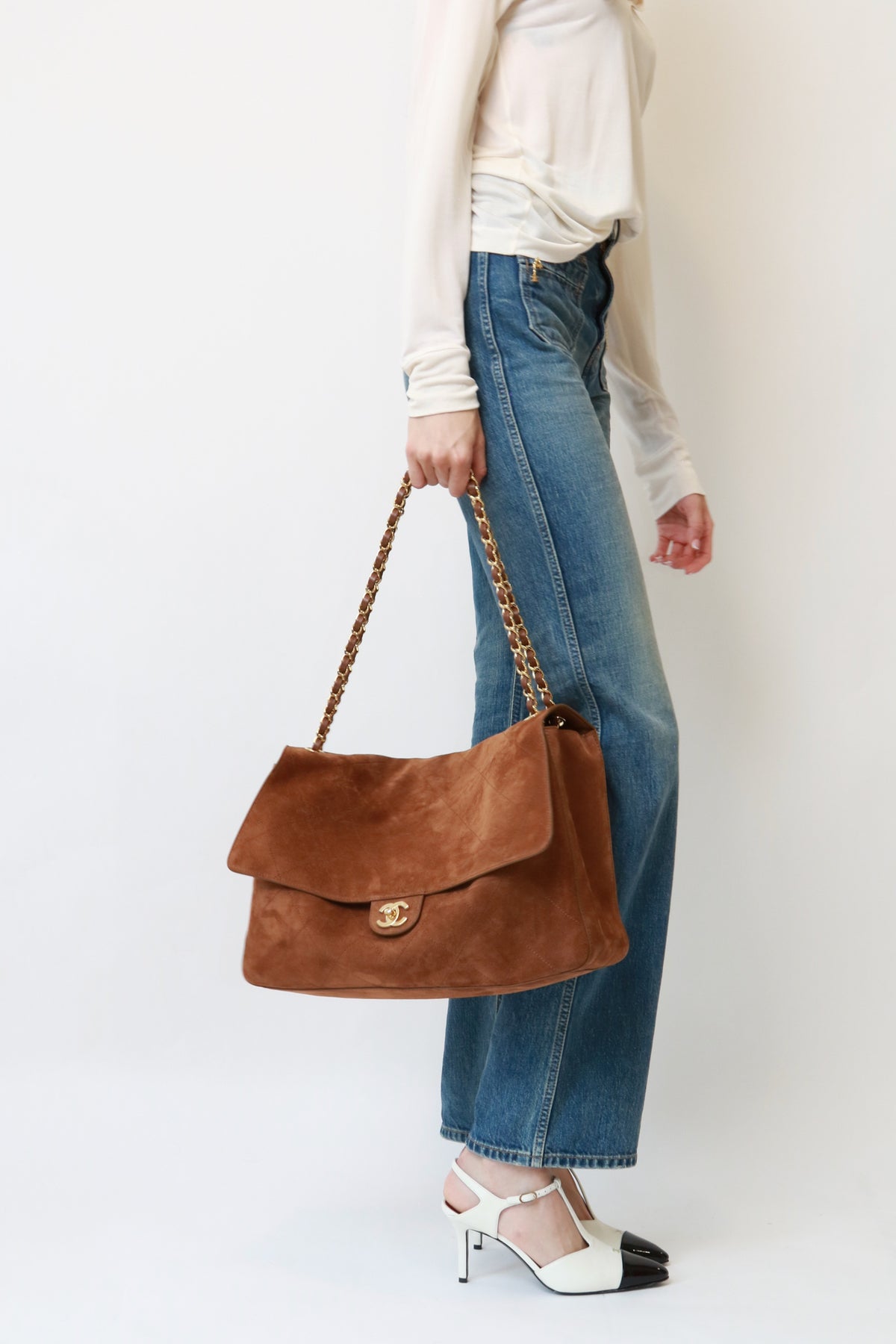 Chanel Maxi "Souplissimo" Large Flap Bag Camel Suede Gold Hardware