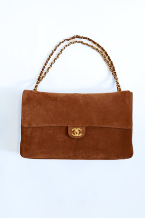 Chanel Maxi "Souplissimo" Large Flap Bag Camel Suede Gold Hardware
