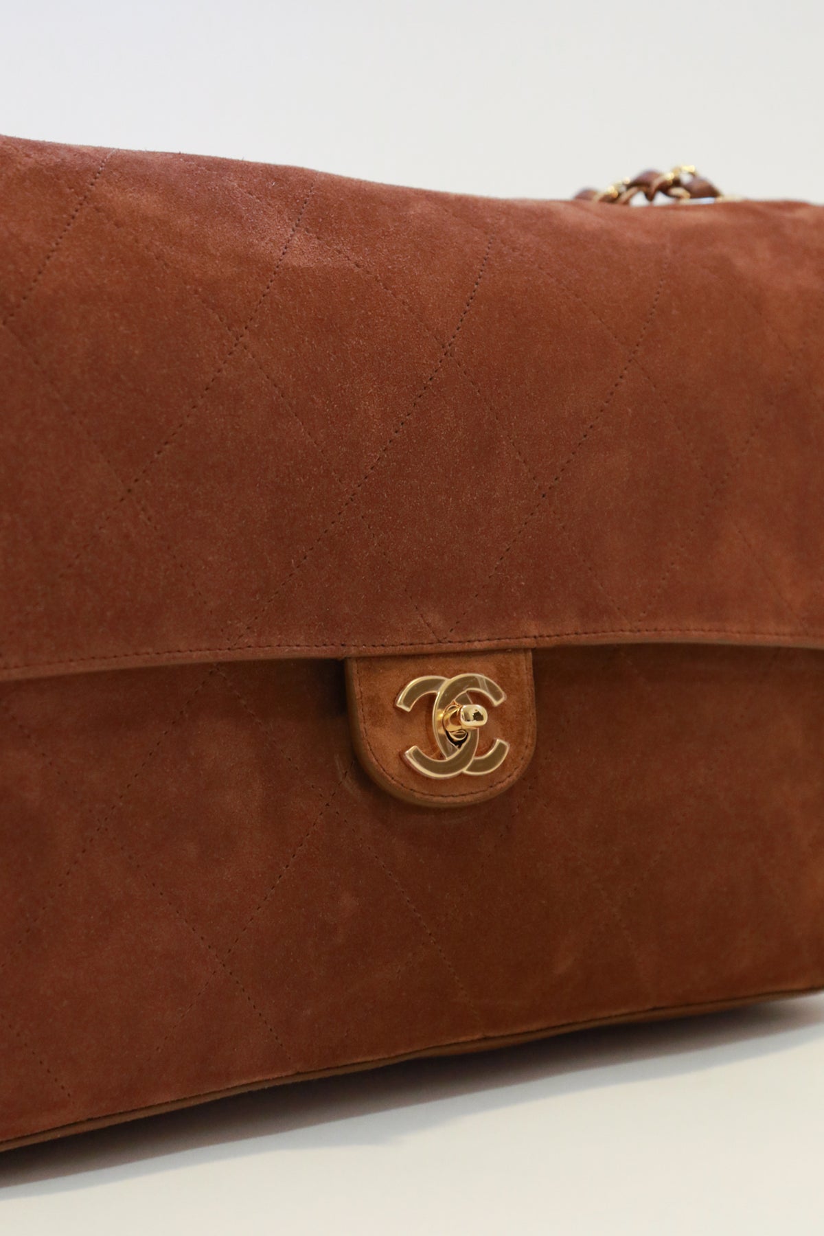 Chanel Maxi "Souplissimo" Large Flap Bag Camel Suede Gold Hardware