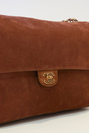 Chanel Maxi "Souplissimo" Large Flap Bag Camel Suede Gold Hardware