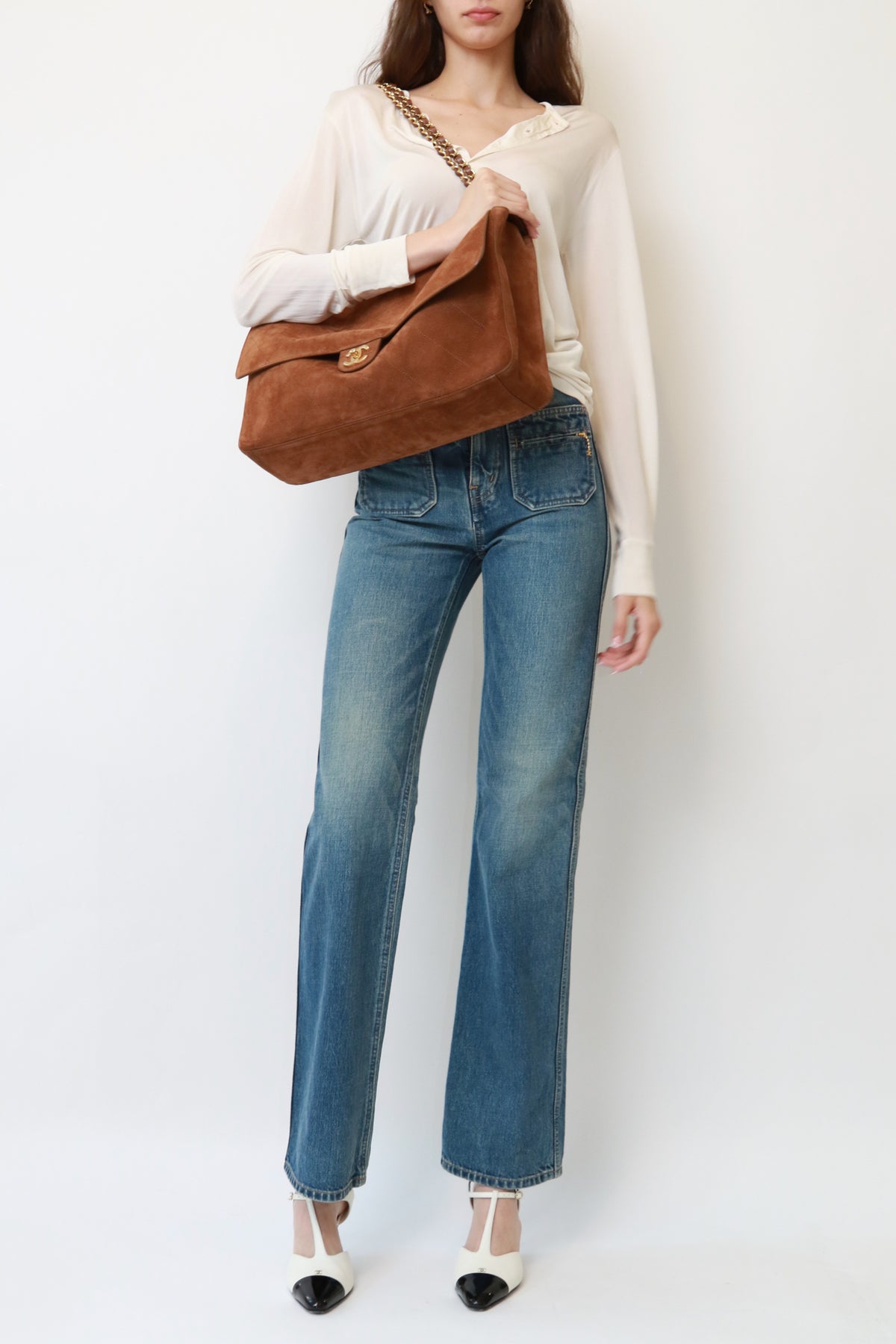Chanel Maxi "Souplissimo" Large Flap Bag Camel Suede Gold Hardware