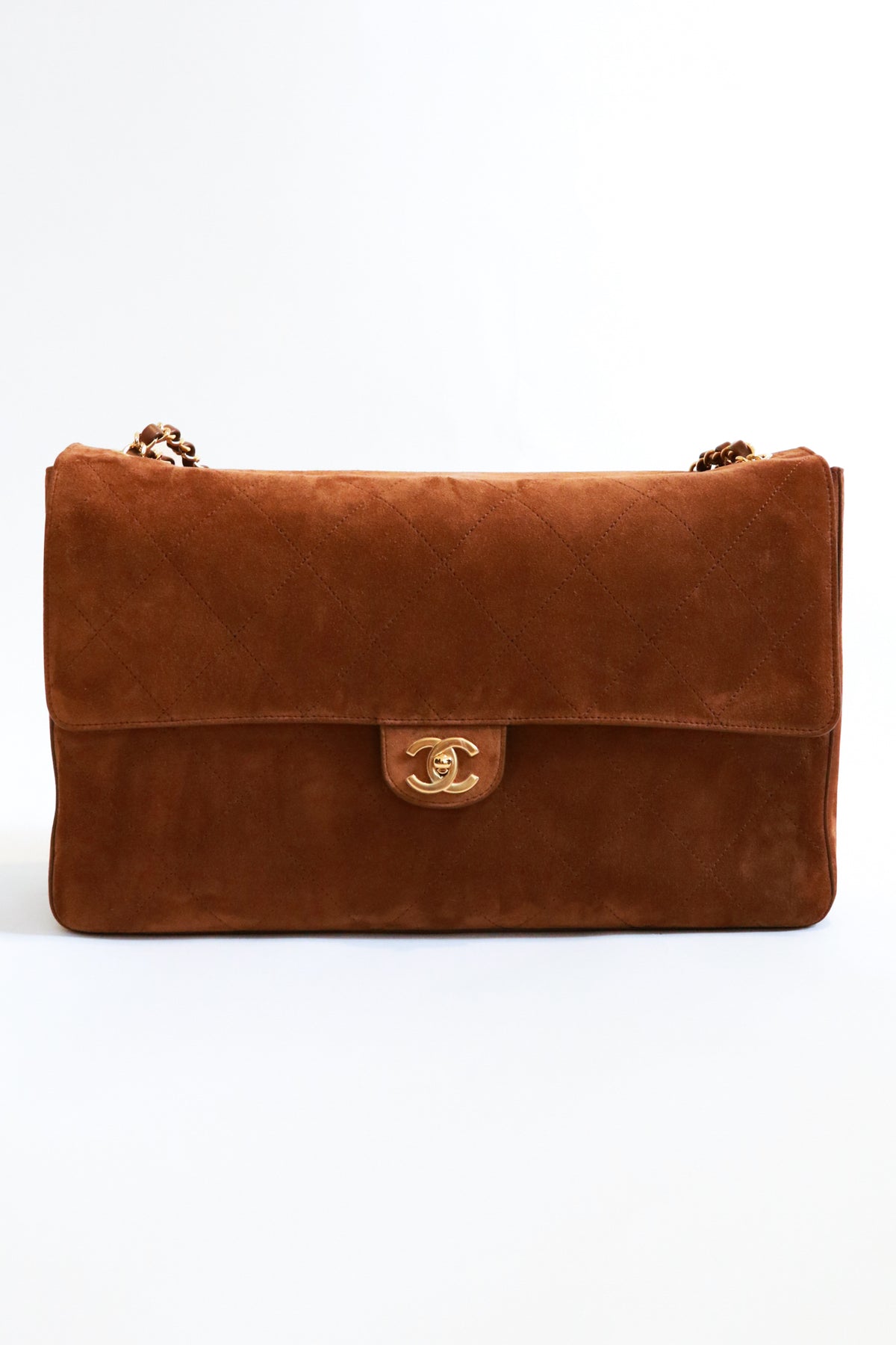 Chanel Maxi "Souplissimo" Large Flap Bag Camel Suede Gold Hardware