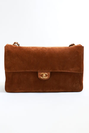Chanel Maxi "Souplissimo" Large Flap Bag Camel Suede Gold Hardware