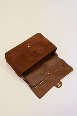 Chanel Maxi "Souplissimo" Large Flap Bag Camel Suede Gold Hardware