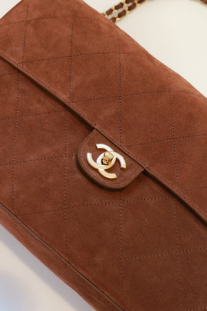 Chanel Maxi "Souplissimo" Large Flap Bag Camel Suede Gold Hardware