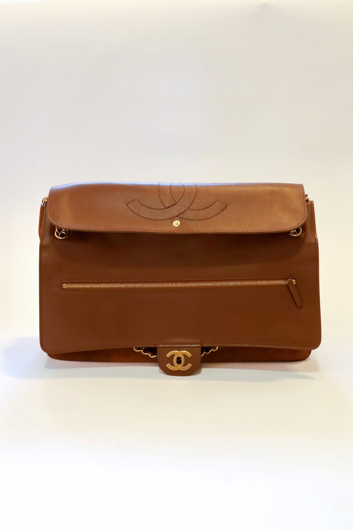 Chanel Maxi "Souplissimo" Large Flap Bag Camel Suede Gold Hardware