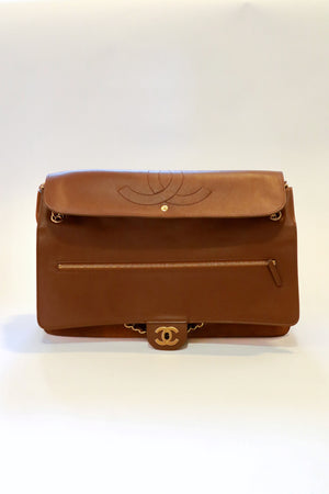 Chanel Maxi "Souplissimo" Large Flap Bag Camel Suede Gold Hardware