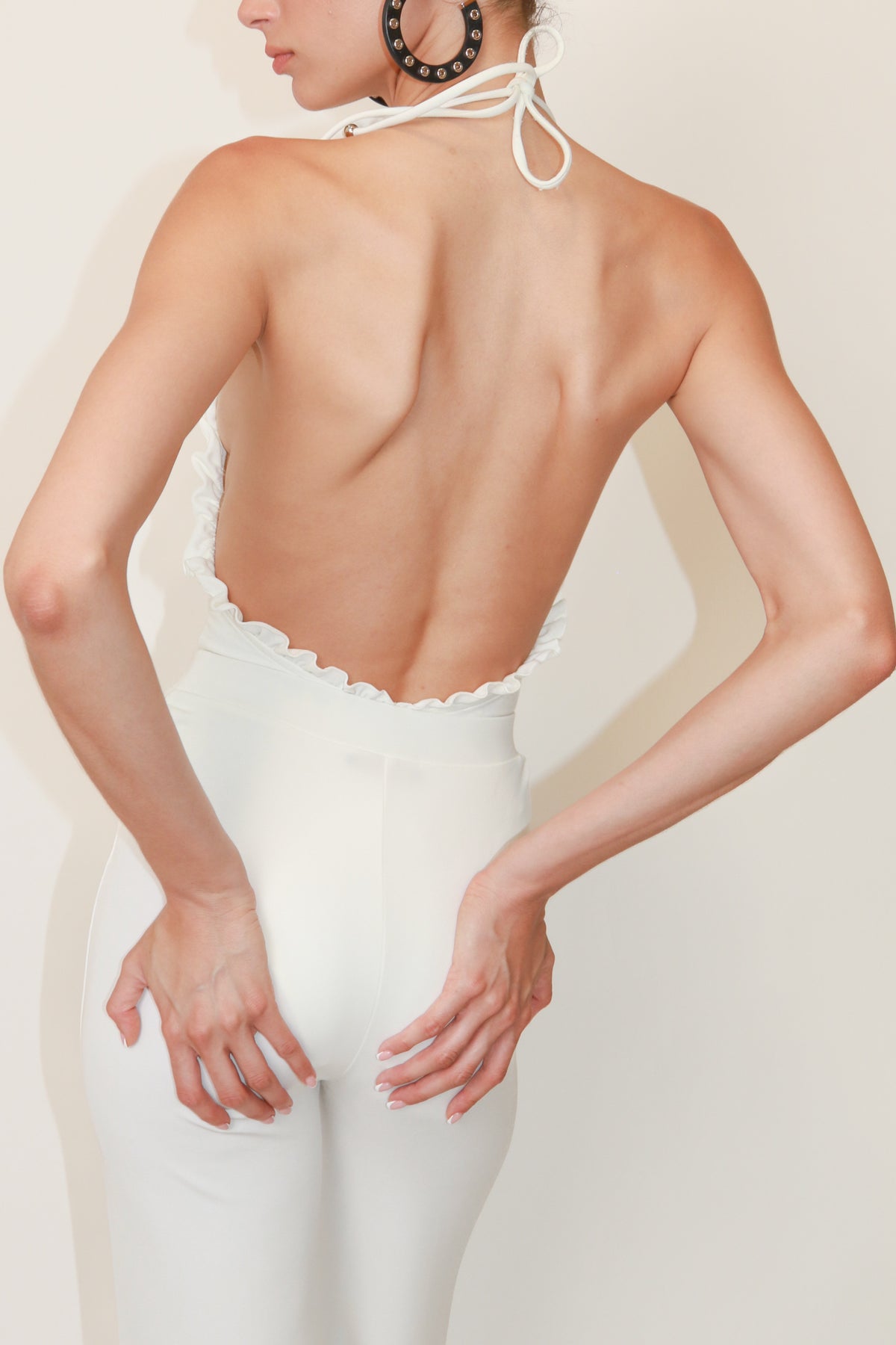 White Ruffle Halter CC Swim Bodysuit