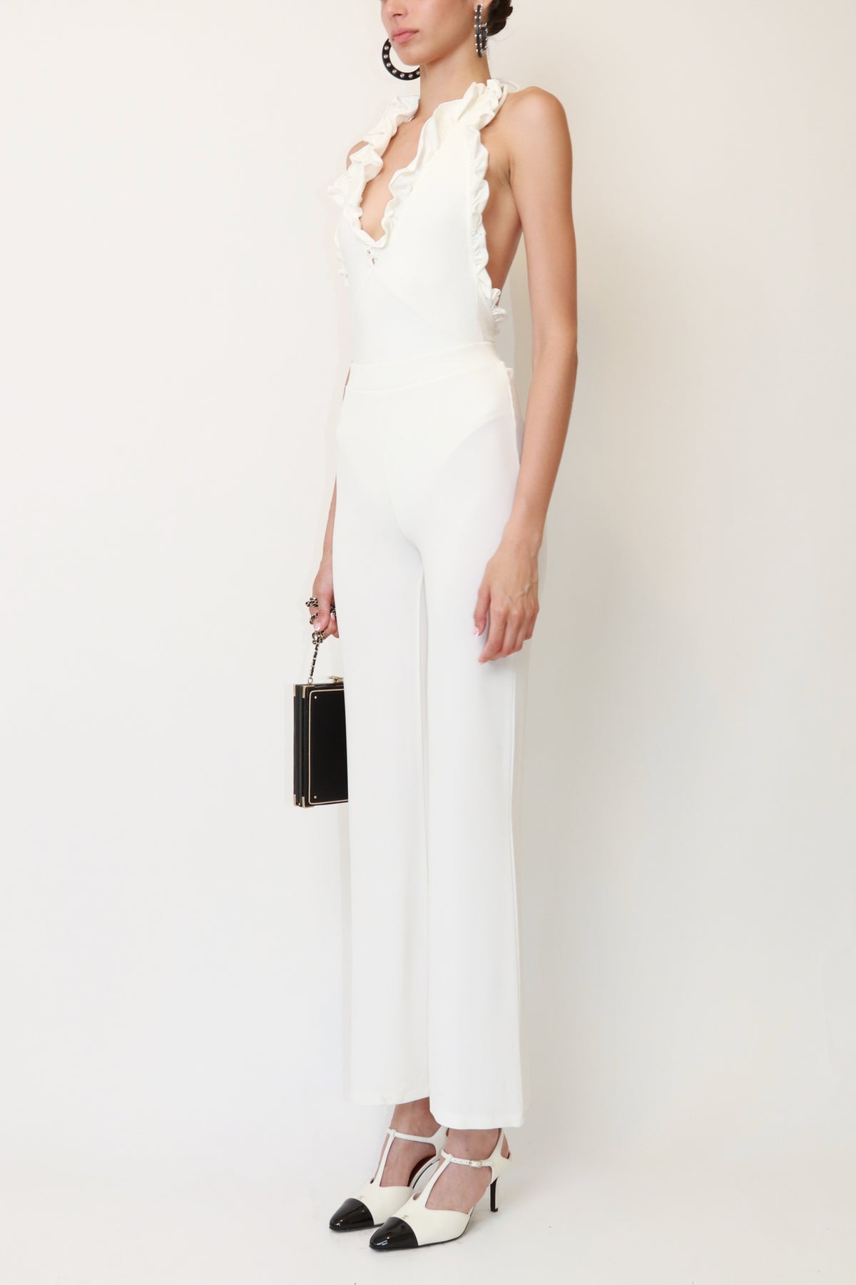 White Ruffle Halter CC Swim Bodysuit