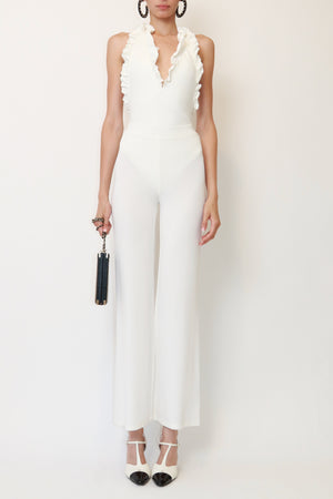 White Ruffle Halter CC Swim Bodysuit