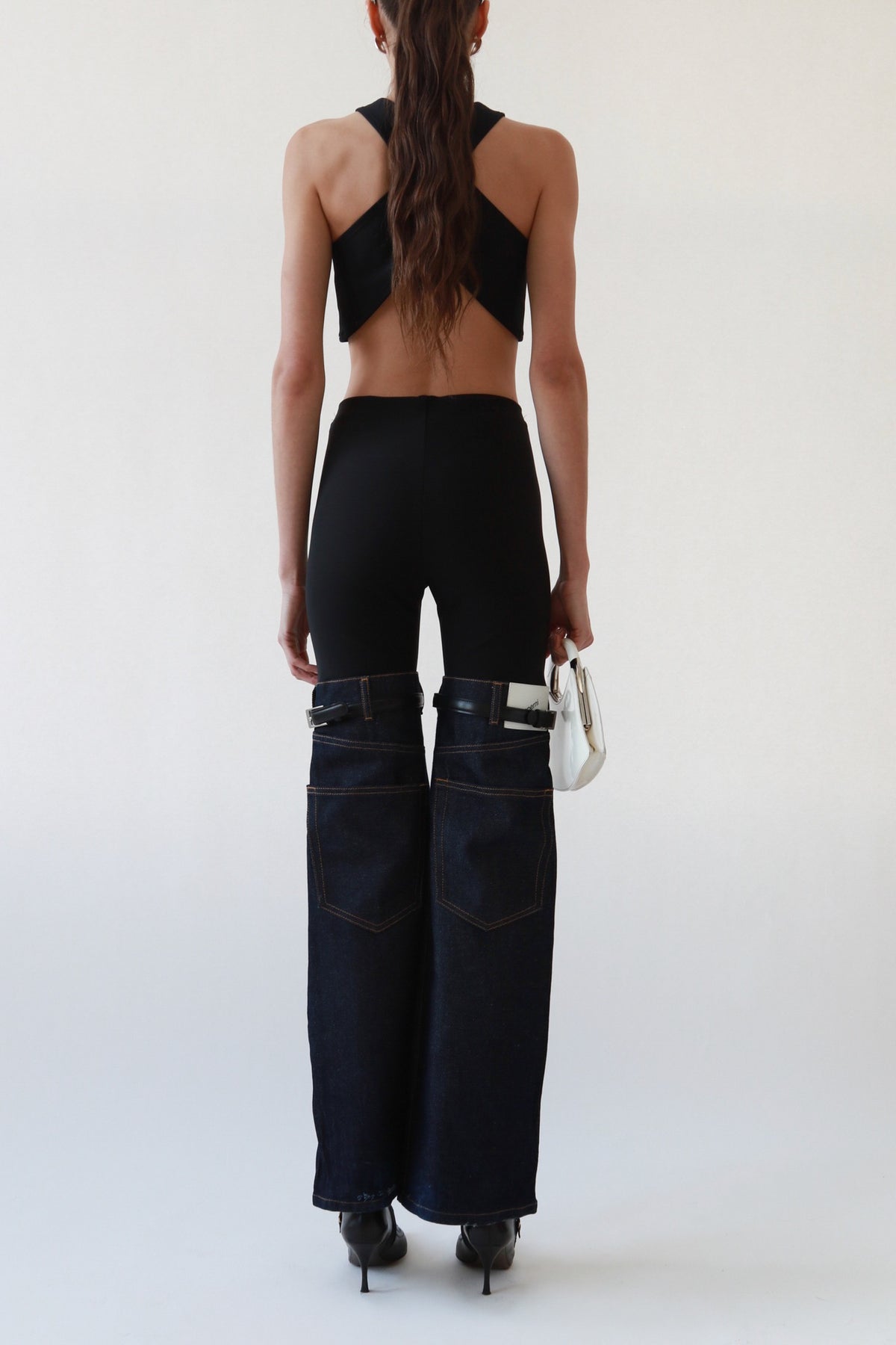 Stirrup Denim-Panel Pants
