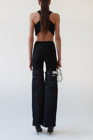 Stirrup Denim-Panel Pants