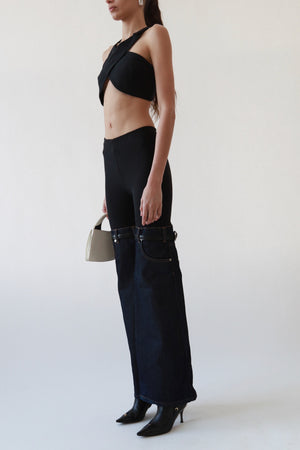 Stirrup Denim-Panel Pants
