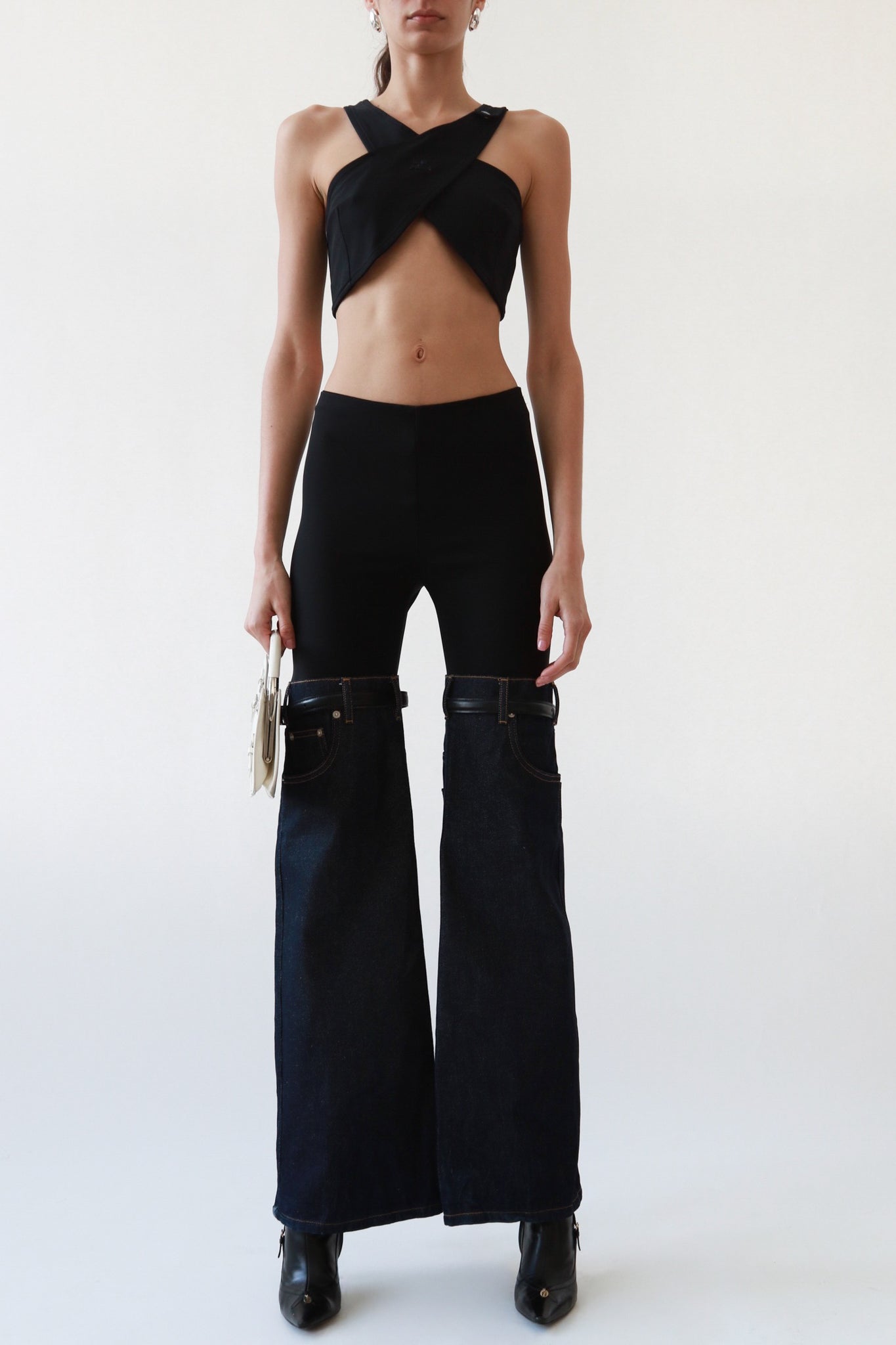 Stirrup Denim-Panel Pants