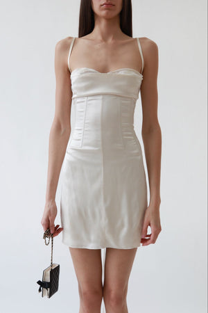 Vintage Dolce & Gabbana Ivory Satin Corset Lace-Up Mini Dress