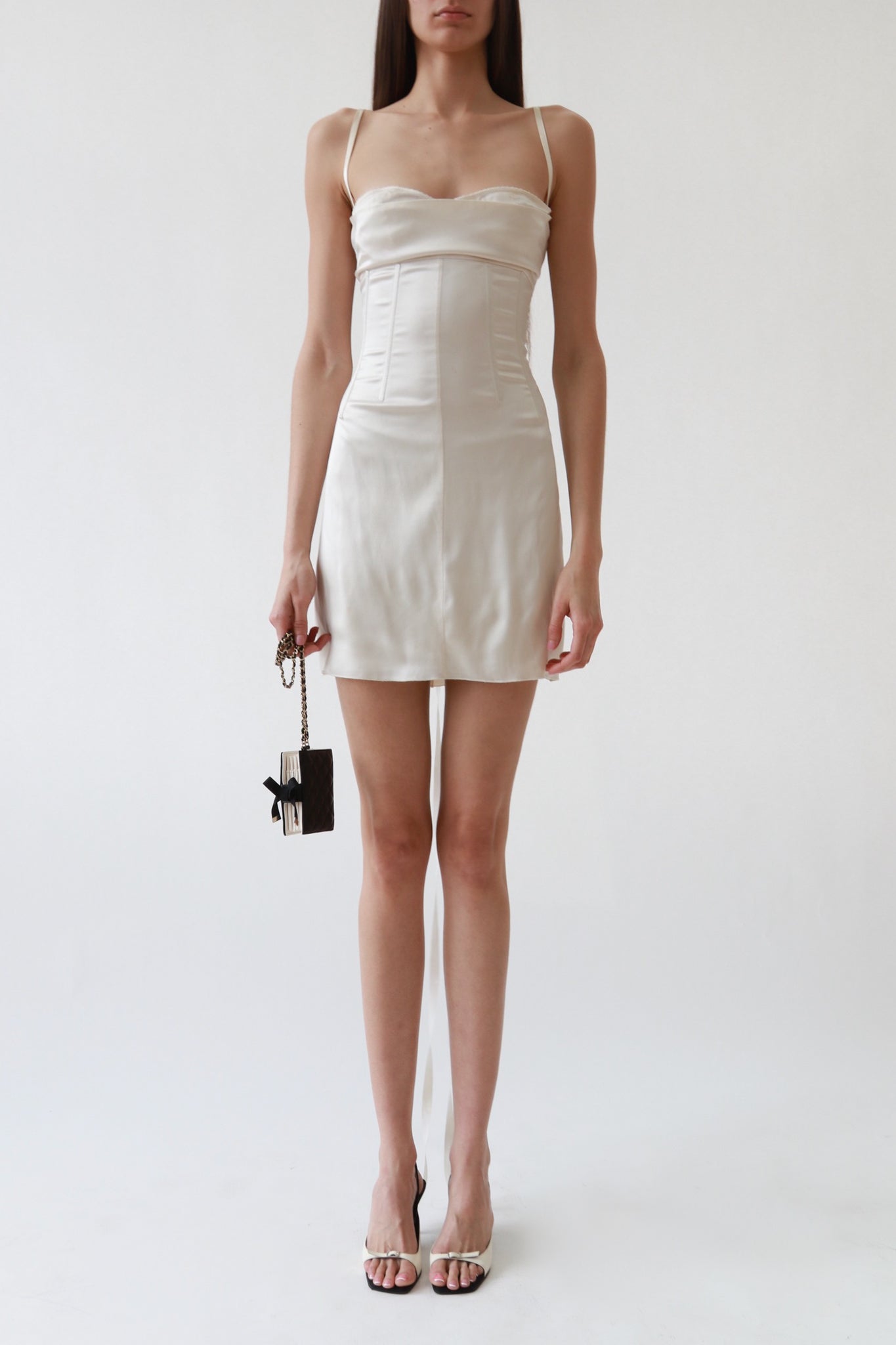 Vintage Dolce & Gabbana Ivory Satin Corset Lace-Up Mini Dress