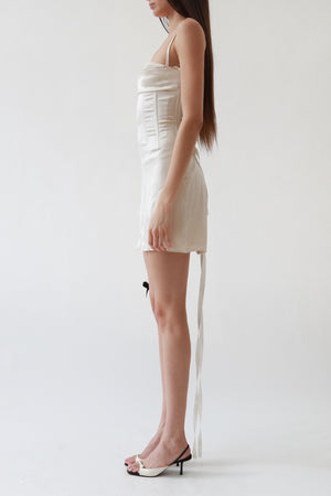 Vintage Dolce & Gabbana Ivory Satin Corset Lace-Up Mini Dress