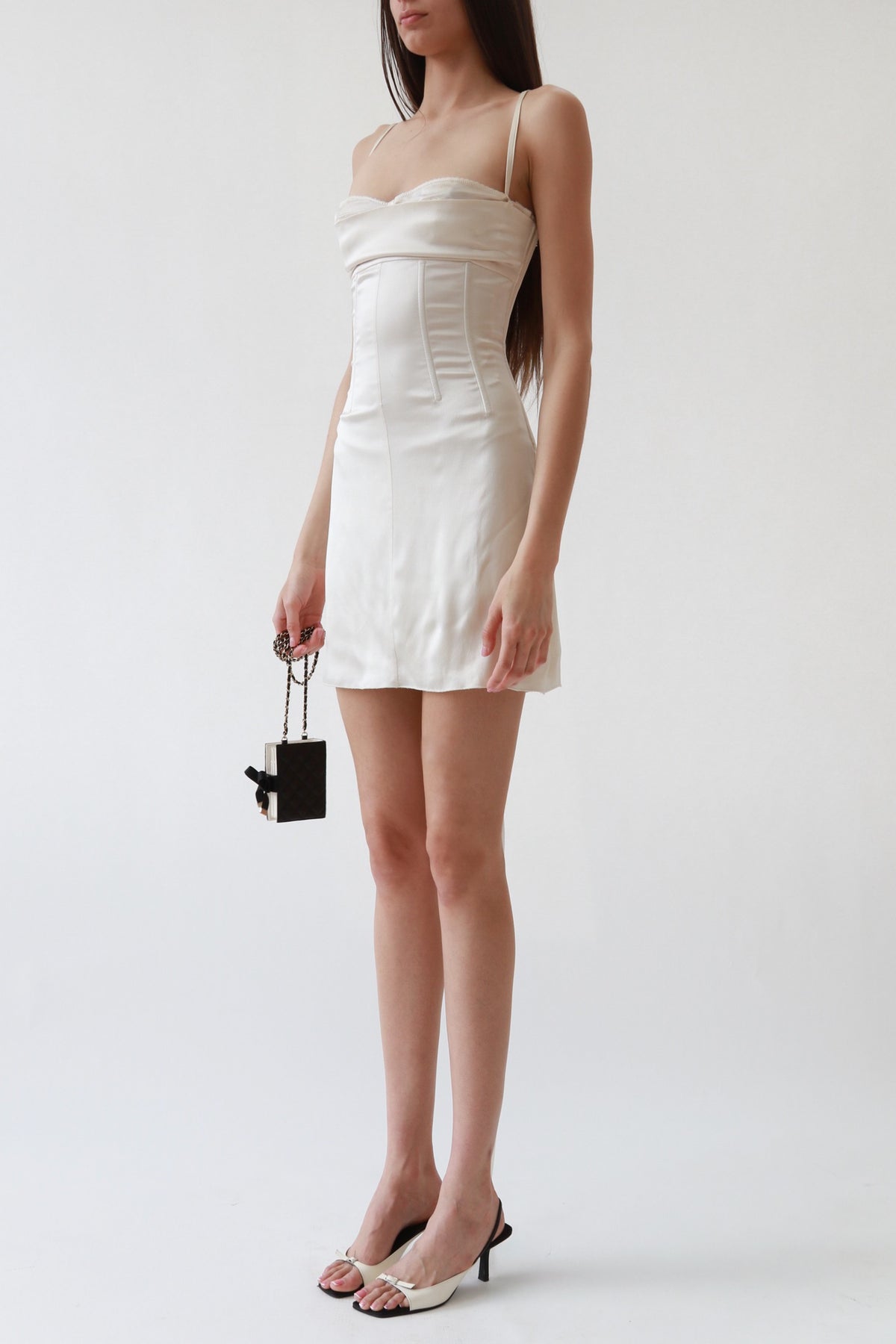 Vintage Dolce & Gabbana Ivory Satin Corset Lace-Up Mini Dress