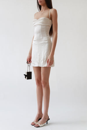 Vintage Dolce & Gabbana Ivory Satin Corset Lace-Up Mini Dress