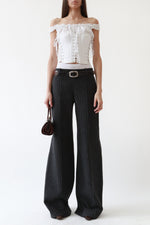 Grey Wool Pinstripe Wide-Leg Trousers