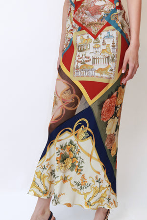 Vintage Runway Scarf-Print Silk Halter Gown