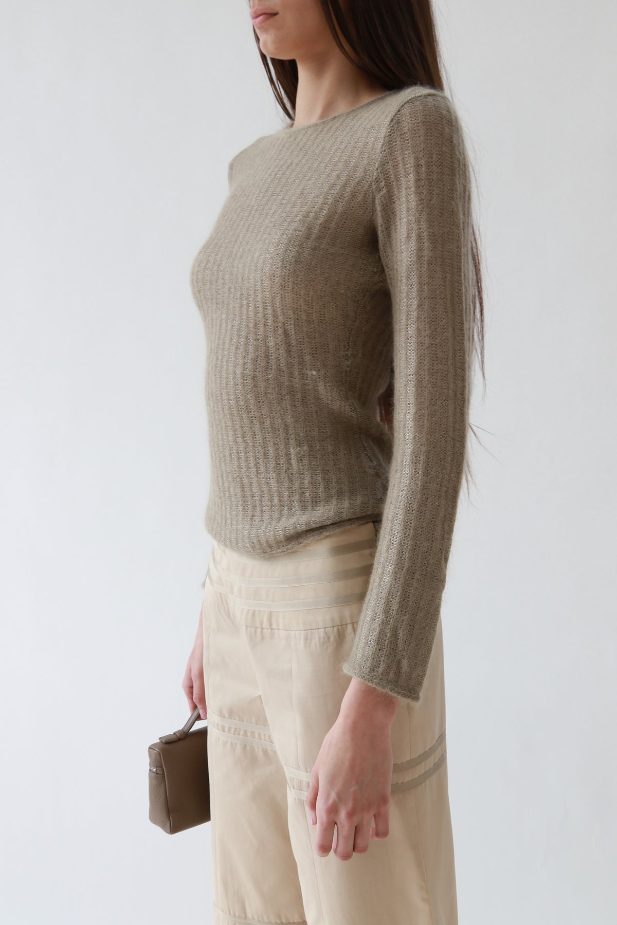 Vintage Taupe Ribbed Mohair-Blend Sweater