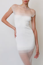 White Sheer-Panel Ribbed Knit Maxi Dress